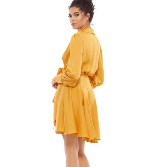 $298 NWT Mac Duggal Bishop Sleeve Wrap Dress - Picture 3 of 5